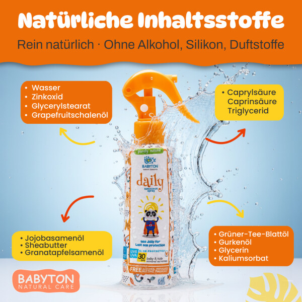Babyton Children's Sunscreen Spray SPF 30 | Waterproof, Natural & Gentle for Babies