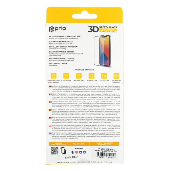 10x ochranné 3D tvrzené sklo prio pro iPhone 16e černé