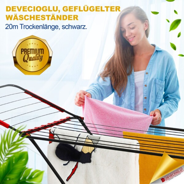 Devecioğlu Clothes Airer 20m Capacity, Extendable, Space Saving, Black