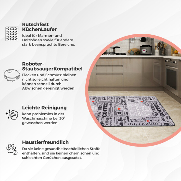 miqna Modern Kitchen Rug Gel Runner Grey White Natural Coffee Design