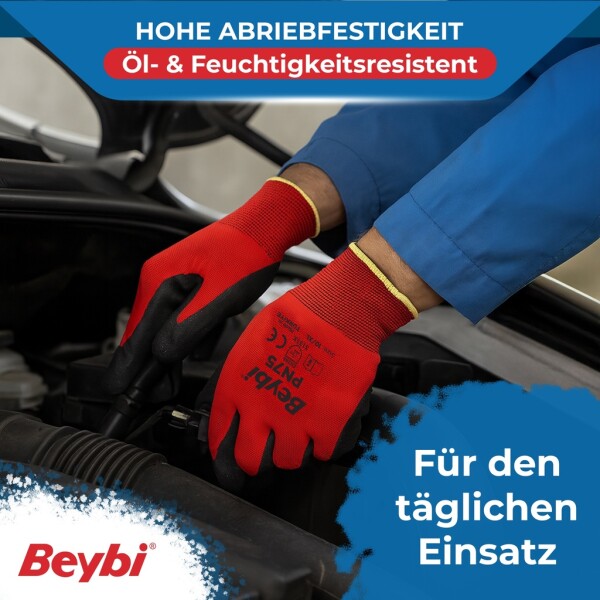 Beybi | 12 pairs of work gloves - polyester, nitrile 1/2 coating