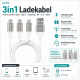 Prio 3v1 Micro USB &amp; USB C &amp; Lightning to USB A kabel 3A 2m bílý