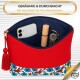 Women's toiletry bag, cosmetic bag, red, ethnic pattern, 32x24 cm