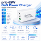 Caricabatterie prio GaN da 65 W PD PPS (USB C) + QC 3.0 (USB A) bianco