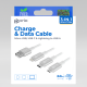 Prio 3v1 Micro USB &amp; USB C &amp; Lightning to USB A kabel 3A 2m bílý